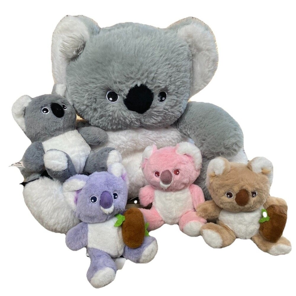 Koala Stuffed Animals Large Mommy Koala Plush With 4 Babies Zipper Gray Pink